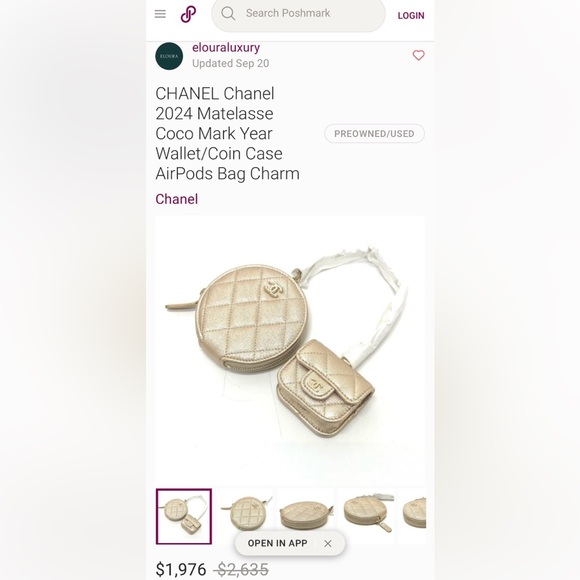 NEW CHANEL MATELASSE COCO MARK YEAR CHAMPAGNE GOLD LAMBSKIN COIN/AIRPODS CASE - Picture 16 of 16